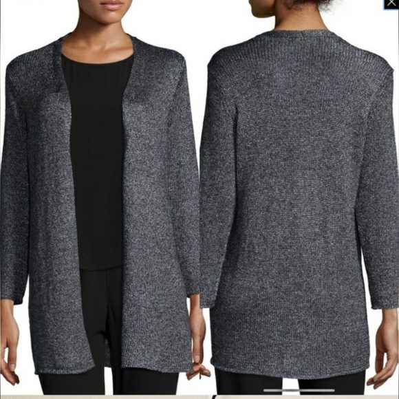 Eileen Fisher Women's Size M Ash Gray Twisted Linen Delave Straight Cardigan - Picture 1 of 15